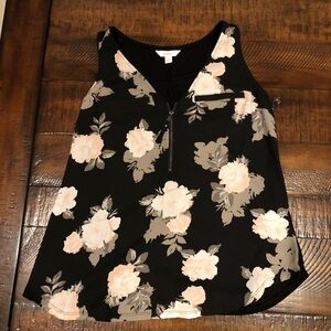 Candies XS Floral tank. Black with pink & grey flowers. Zippered neck.